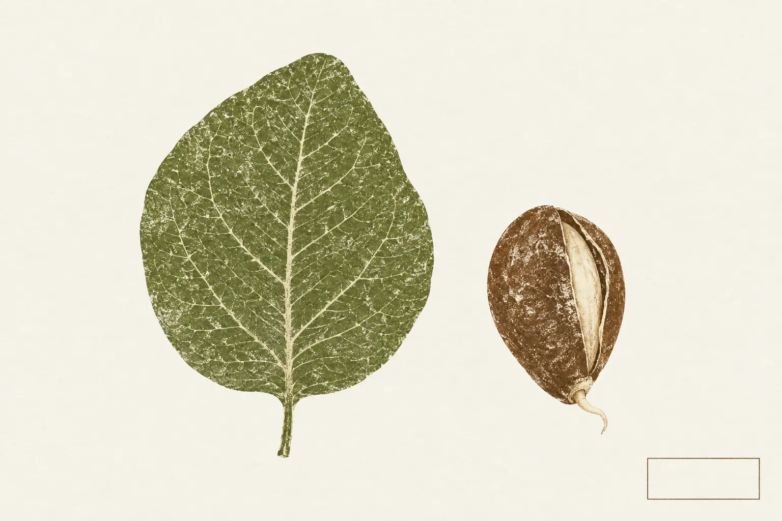 Illustration: a split seed beside a single leaf, the start of a rooted plant