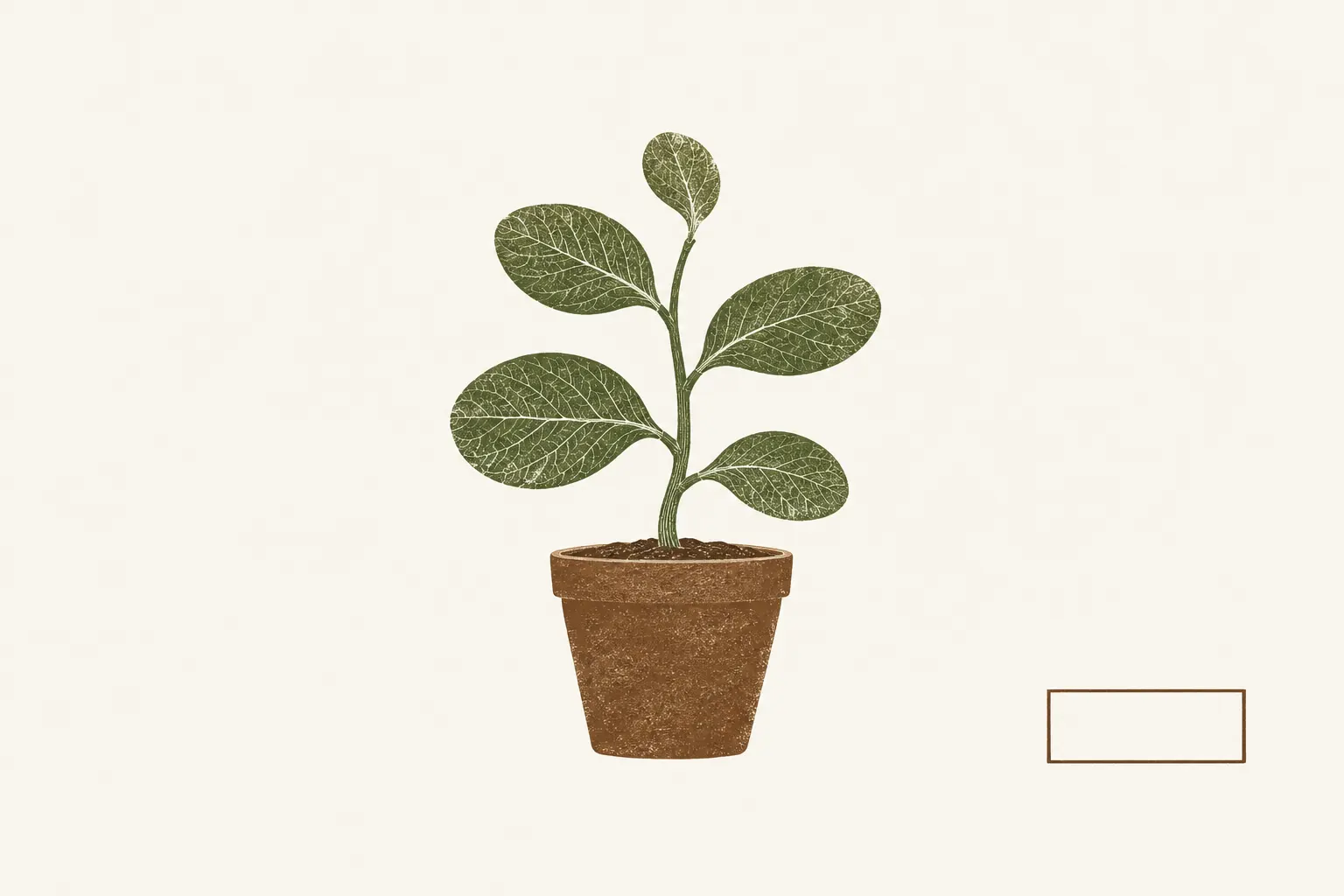 Illustration: an unnamed seedling with five rounded leaves in a plain brown pot, not a coffee plant