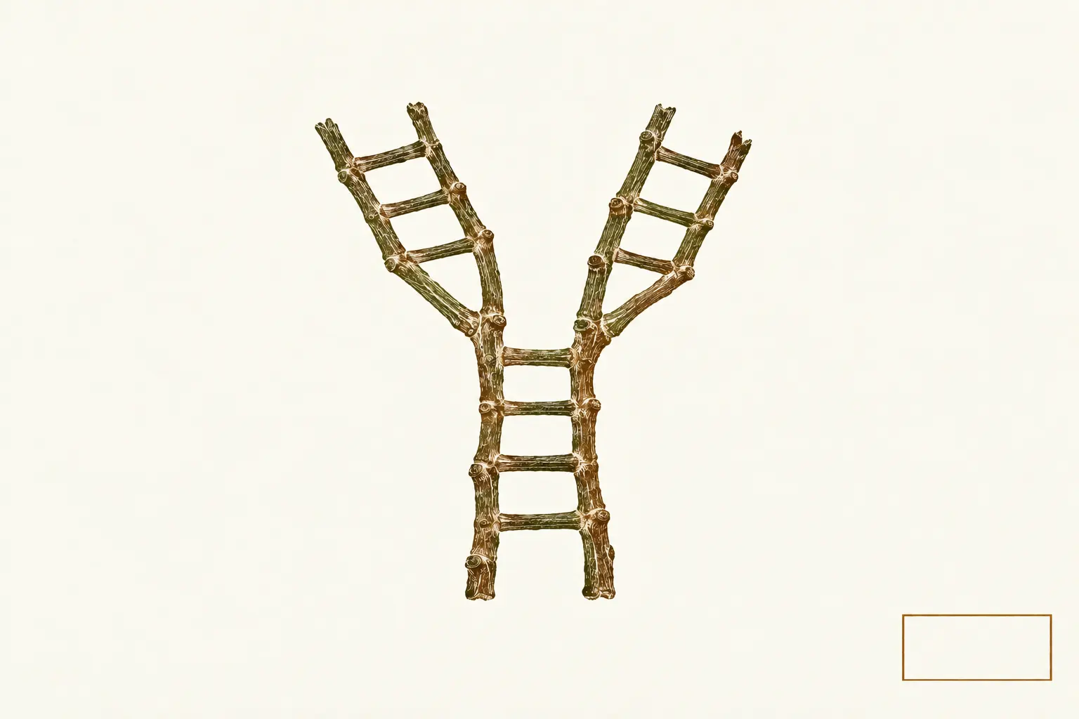 Illustration: a ladder of pressed plant stems that forks halfway up into two branches, both running on to the top